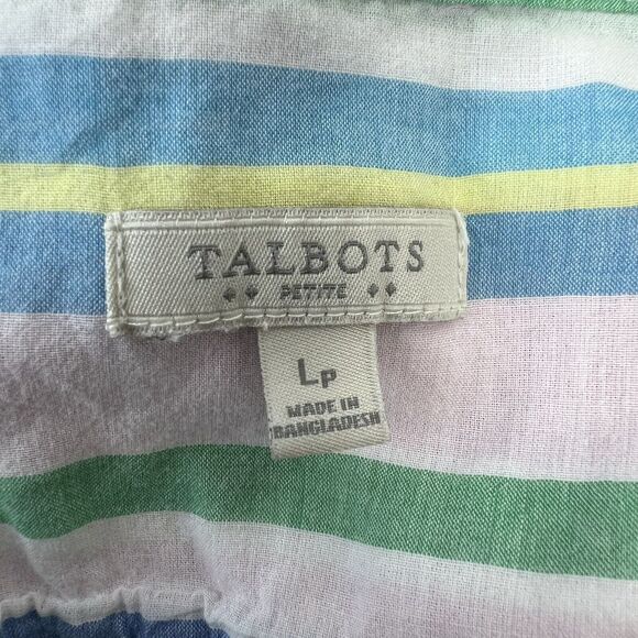 Talbots Petite Top Size LP L Popover Top Striped White Pink Blouse Pastel Collar - Picture 9 of 11